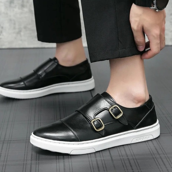 Clarks Black Leather Double Buckle Loafers - Picture 1 of 4